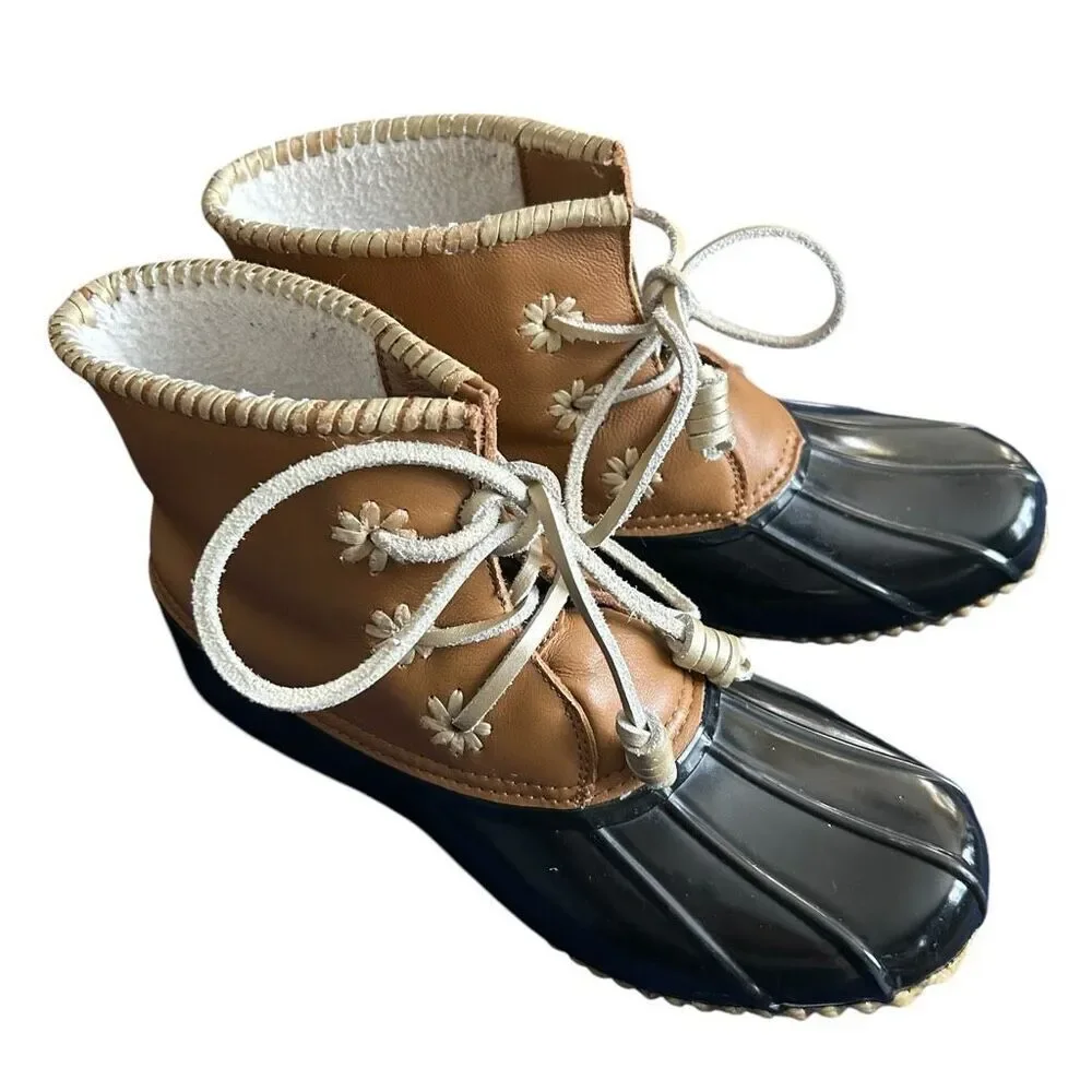 Jack Rogers Chloe Tan Black Leather Rain Duck Boots 9